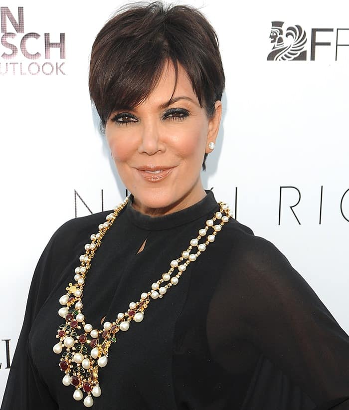 Kris Jenner styled her black dress with an intricately adorned necklace