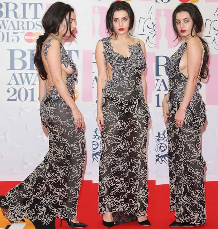 Charli XCX flaunting a daring ensemble from Vivienne Westwood's Spring 2015 collection at the 2015 BRIT Awards