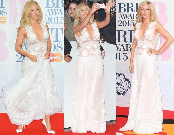 Ellie Goulding wears a sleeveless Alberta Ferretti Spring 2015 gown at the 2015 BRIT Awards