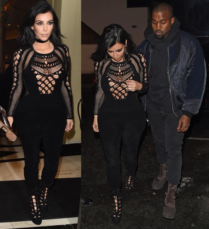 Kim Kardashian and Kanye West arrive at a West London recording studio after attending the BRIT Awards