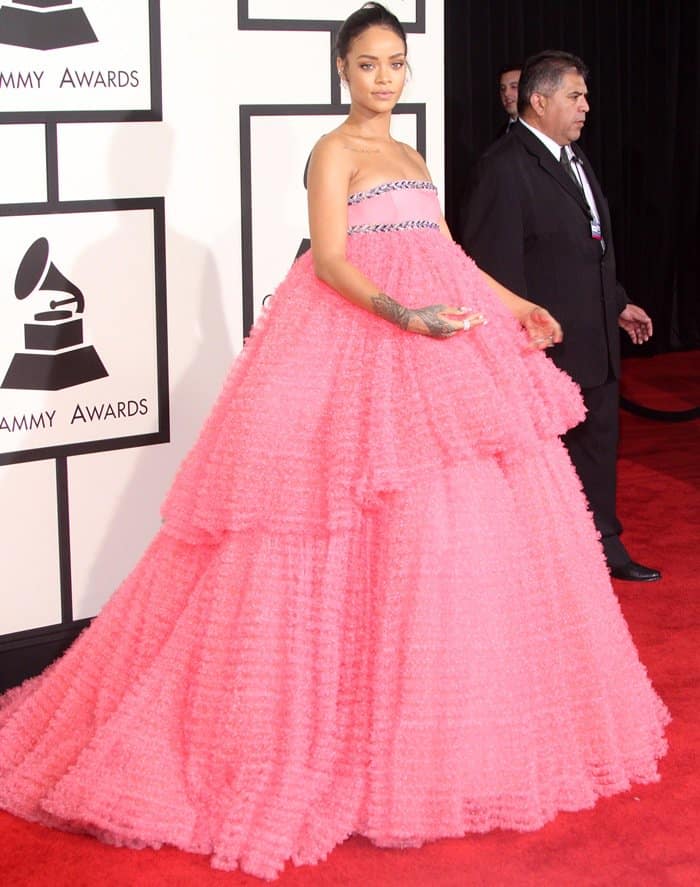 Rihanna on the red carpet at the 2015 Grammy Awards held at the Staples Center in Los Angeles on February 8, 2015