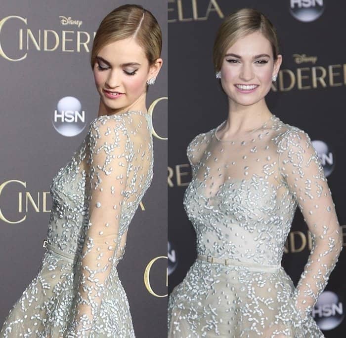 Lily James in a stunning couture creation by Elie Saab