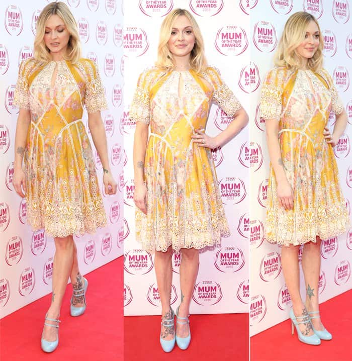 Fearne Cotton was a vision of radiance in a stunning yellow floral dress with lace trim and peep-hole cut-outs that perfectly showcased her lovely figure