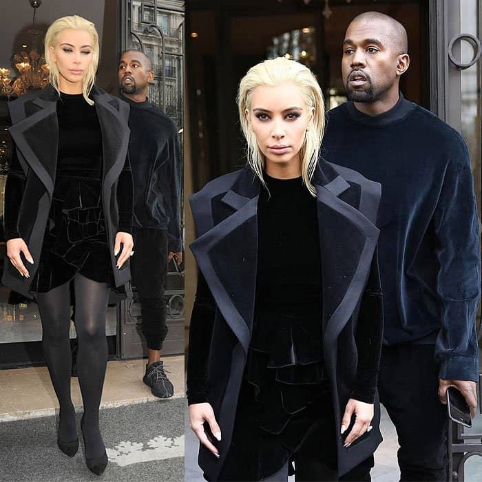 Kim Kardashian and Kanye West leaving the Royal Monceau Hotel