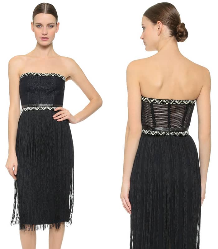 Tamara Mellon Fringe Skirt Strapless Dress
