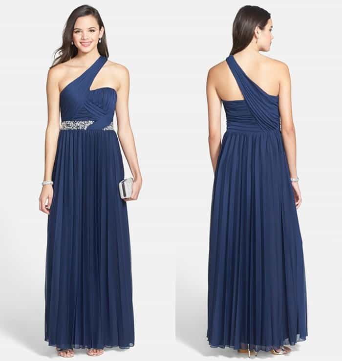 Way-In "Christine" Pleated One-Shoulder Gown