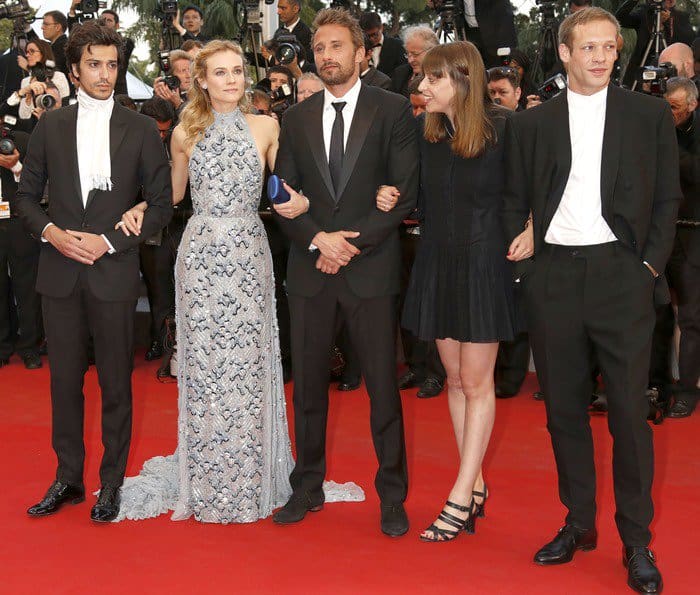 DJ Gesaffelstein, Diane Kruger, Matthias Schoenaerts, Alice Winocour, and Paul Hamy at the ‘Sea of Trees’ premiere at the 68th annual Cannes Film Festival