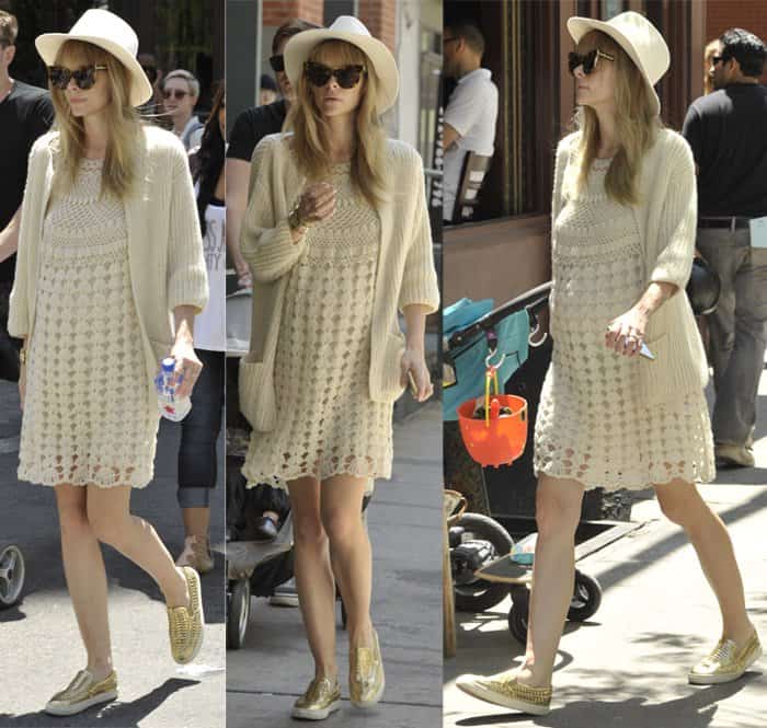 Pregnant Jaime King runs errands in a white dress and Karen Walker Starburst sunglasses