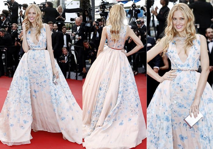 Petra Nemcova in a deep plunge Zuhair Murad Spring 2015 Couture gown at the "Sicario" premiere