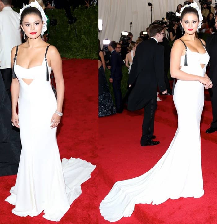 Selena Gomez in a white Vera Wang gown at the 2015 Met Gala