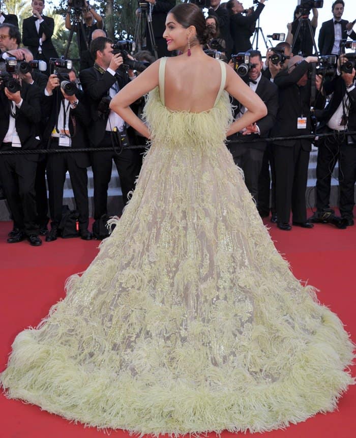 Sonam Kapoor in Elie Saab at the ‘Inside Out’ premiere during the 68th annual Cannes Film Festival