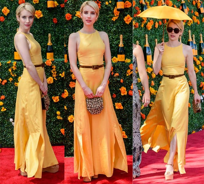 Emma Roberts made a bold fashion statement at the eighth annual Veuve Clicquot Polo Classic at Liberty State Park in a stunning canary yellow gown that showcased her impeccable sense of style