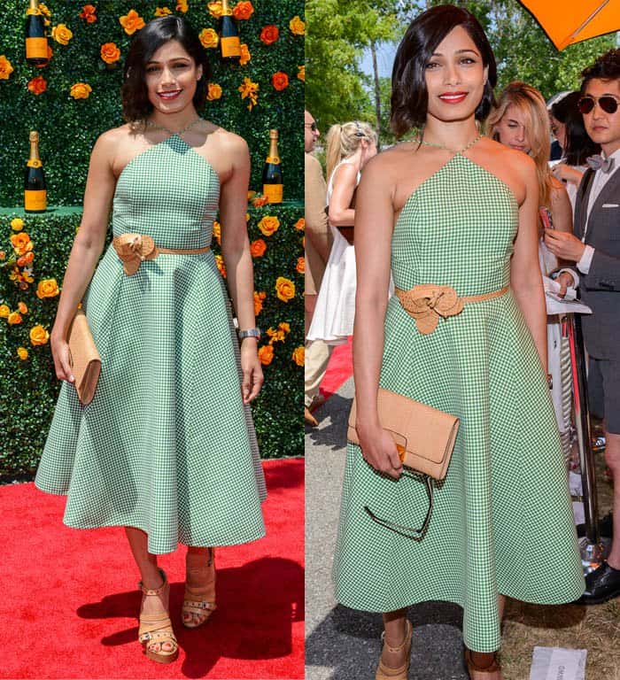 Freida Pinto's outfit was perfect for the garden-party setting and exuded a relaxed and chic vibe that was both stylish and practical at the 8th Annual Veuve Clicquot Polo Classic