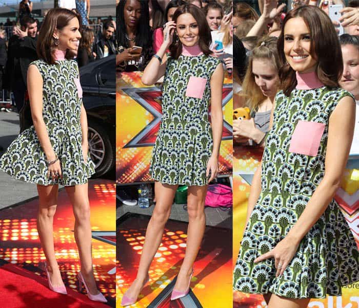 Cheryl Cole captivates in a mesmerizing '70s-inspired Miu Miu printed crepe mini dress at the X Factor London auditions
