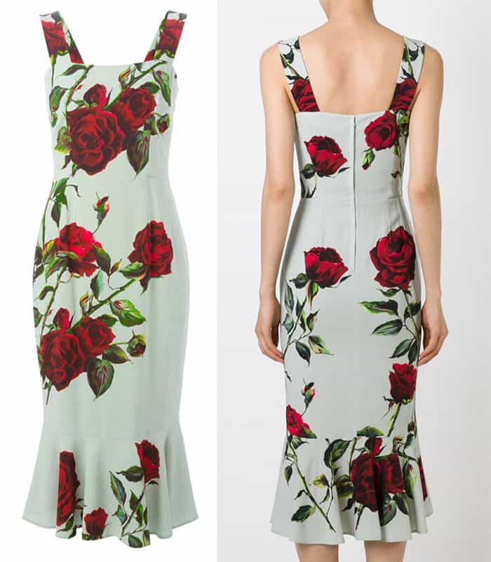 Dolce & Gabbana Rose Print Fitted Dress Midi