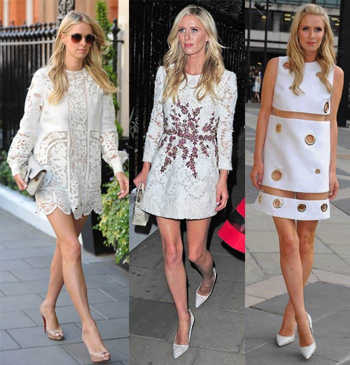 Nicky Hilton has a penchant for lace dresses, often showcasing a diverse range from understated elegance to intricately detailed designs