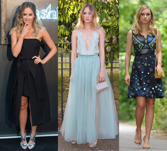 Suki Waterhouse is recognized for her preference for whimsical and feminine dresses, frequently opting for flowing, romantic, and delicate styles