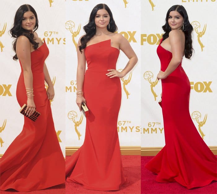Ariel Winter served up red-hot sophistication in a Romona Keveza gown at the 67th Annual Primetime Emmy Awards