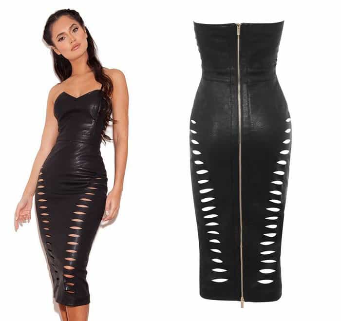 House of CB Riko Black Leatherette Cut out Strapless Dress