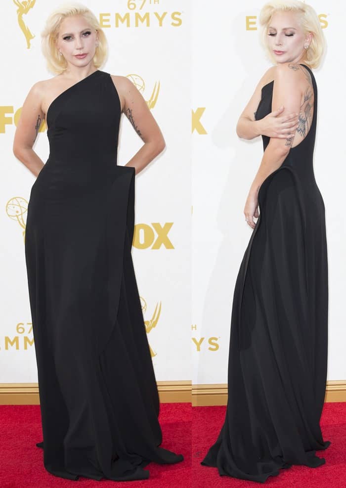 Lady Gaga's debuted a new but old Hollywood-inspired look and surprised fashion reporters at the Emmy Awards