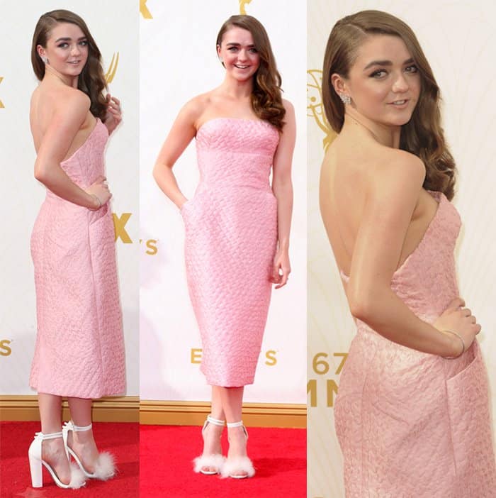 Maisie Williams wore a retro bubble-gum pink dress by Ermanno Scervino at the 67th Annual Primetime Emmy Awards