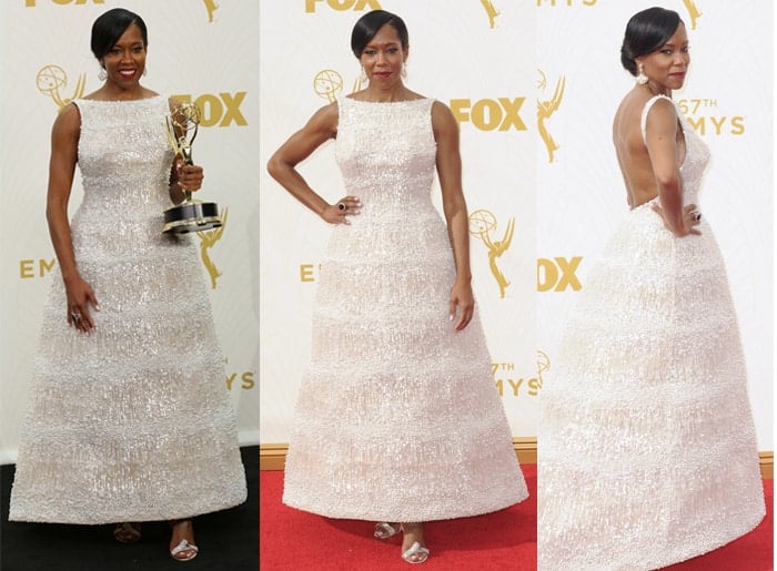 Regina King in a beautiful sleeveless pearl dress by Krikor Jabotian at the 67th Annual Primetime Emmy Awards