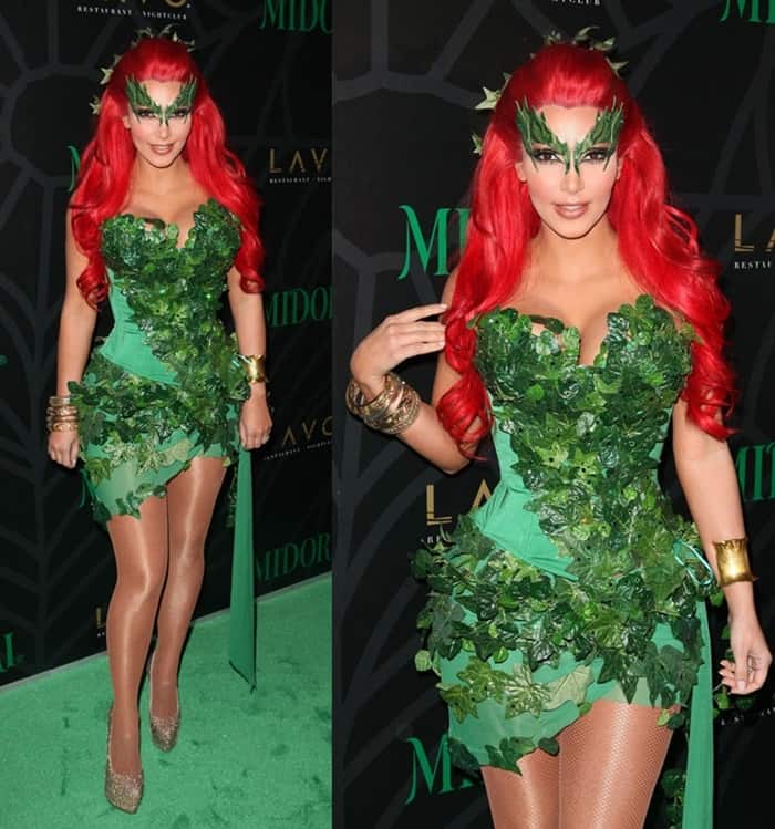Kim Kardashian hosting the Midori Melon Green Halloween Party at Lavo in New York on October 29, 2011