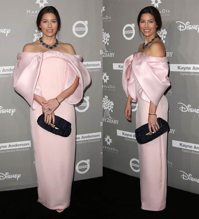 Jessica Biel dazzled in a Monse custom gown at the 2015 Baby2Baby Gala