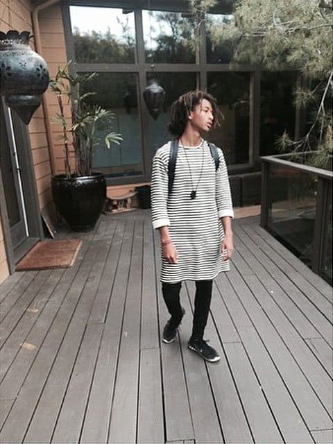 Jaden Smith’s Instagram post where he’s wearing a Topshop women’s striped sweater dress