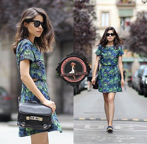 Adriana's casual chic printed dress and espadrille flatforms
