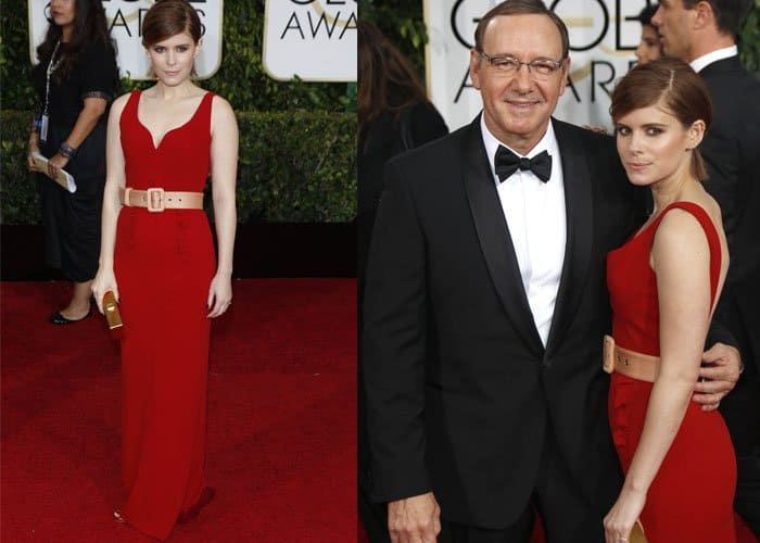 Kevin Spacey and Kate Mara arrive at the 72nd Annual Golden Globe Awards at The Beverly Hilton Hotel