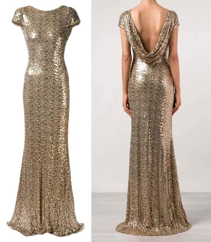 Badgley Mischka Draped Back Sequined Gown