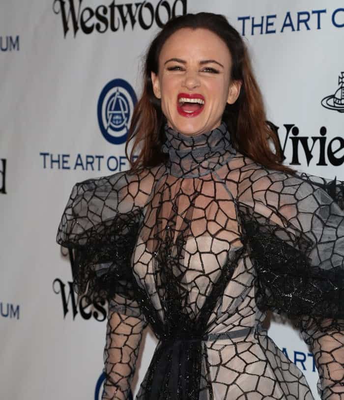 Juliette Lewis wore a Vivienne Westwood 'The Victoria' white, nude, and black tulle gown from the Fall 2015 Couture Collection
