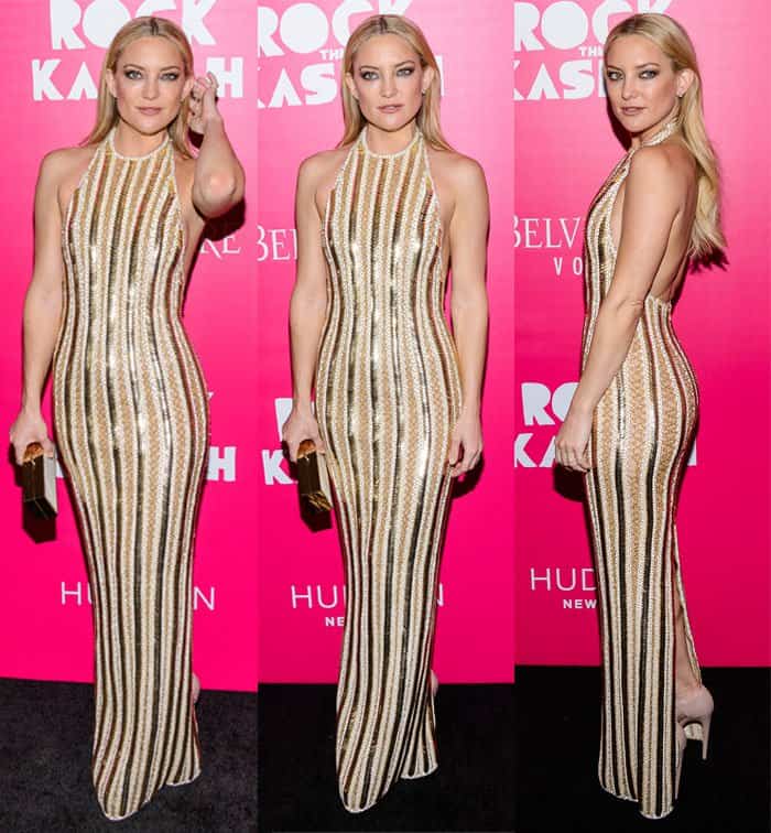 Kate Hudson graced the premiere of Rock The Kasbah in a Balmain Resort 2016 dress designed by Olivier Rousteing