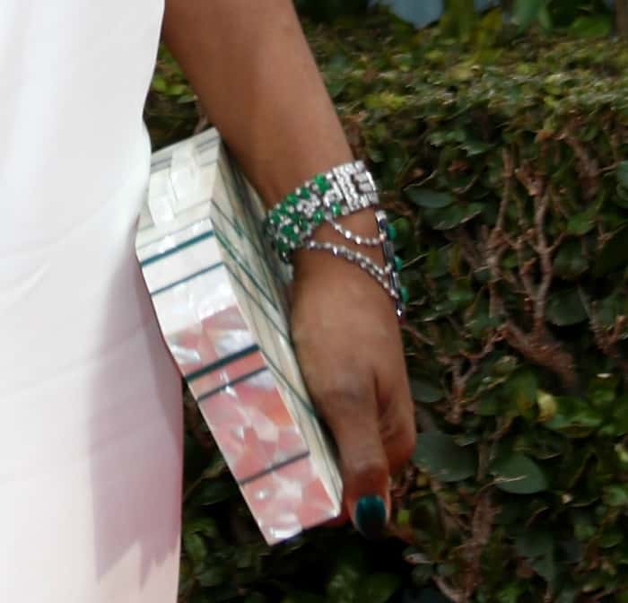Laverne Cox toted a futuristic-looking Nathalie Trad geometric silver clutch