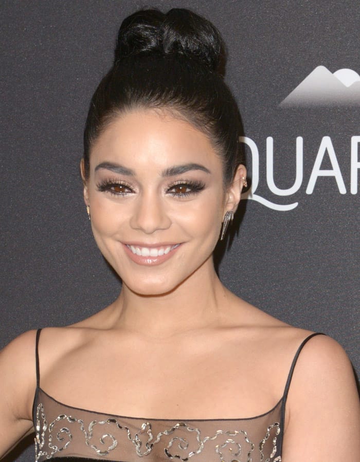 Vanessa Hudgens in a sleek and chic slip-style gown by CD Greene at the 2016 InStyle And Warner Bros. 73rd Annual Golden Globe Awards Post-Party