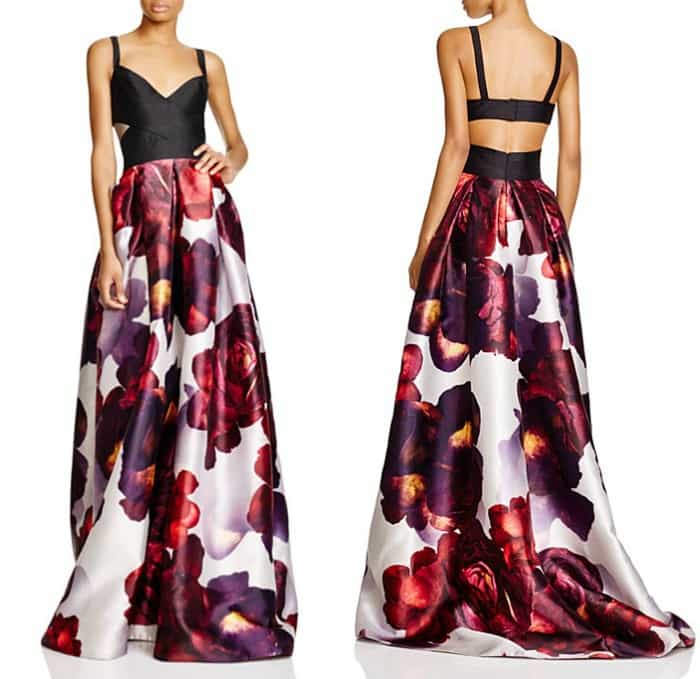 ML Monique Lhuillier Sleeveless Floral Skirt Gown