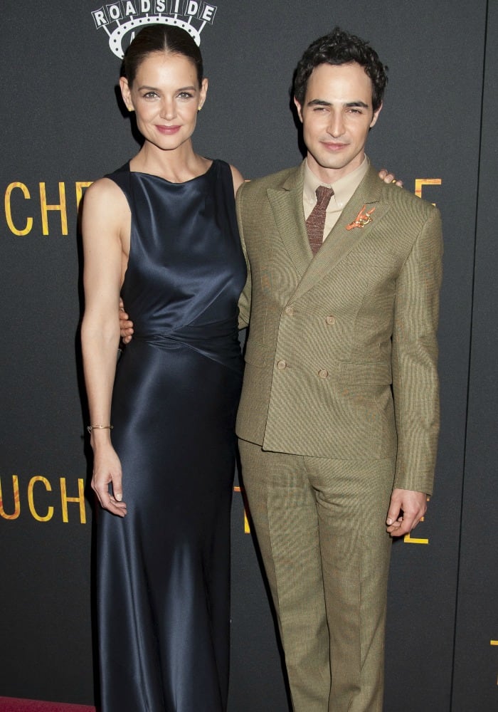Fashion Besties: Katie Holmes and Zac Posen posing on the red carpet before the premiere of "Touched with Fire" in New York City