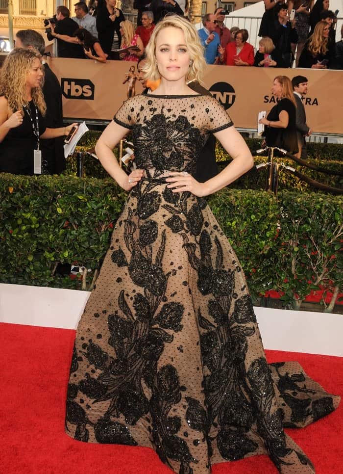 Rachel McAdams in an Elie Saab gown that perfectly balanced old-Hollywood glamour with gothic accents at the 22nd Annual Screen Actors Guild Awards