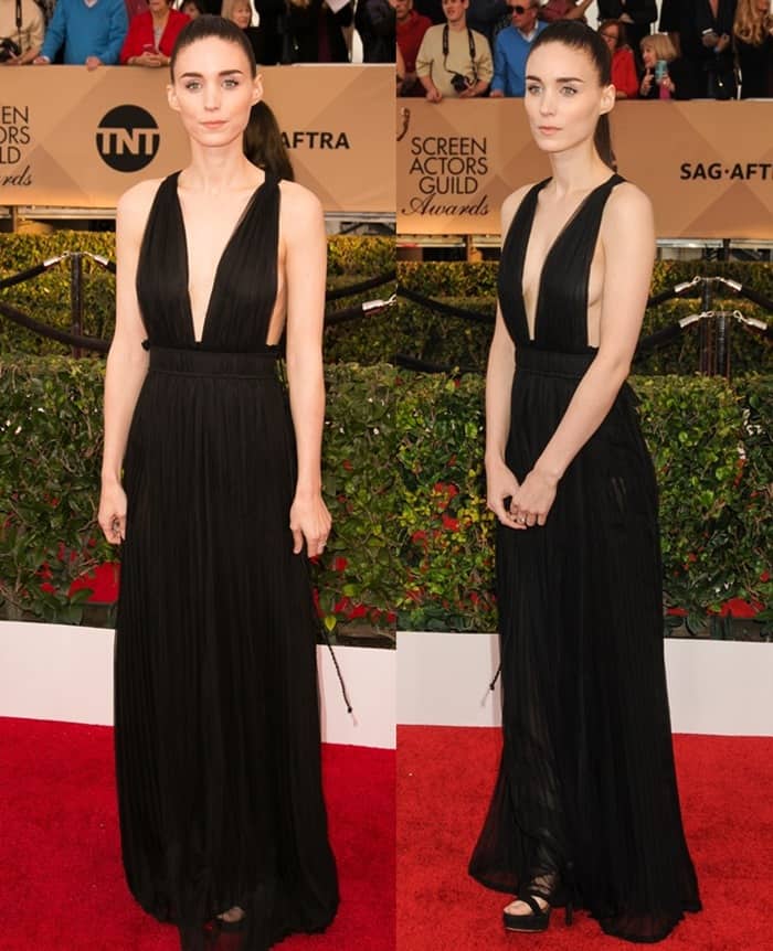 Rooney Mara in a black Valentino dress and a chic high ponytail at the 22nd Annual Screen Actors Guild Awards
