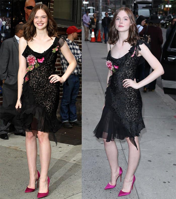 Elle Fanning outside the Ed Sullivan Theater for their taping on the ‘Late Show with David Letterman’