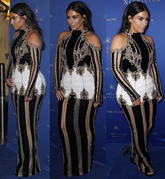 Kim Kardashian's long-sleeve embellished cold-shoulder dress did not win many fans among fashion critics