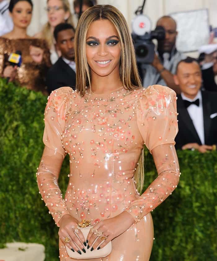Beyoncé Giselle Knowles-Carter in a figure-hugging Givenchy dress at the 2016 Met Gala held at the Metropolitan Museum of Art in New York City on May 2, 2016