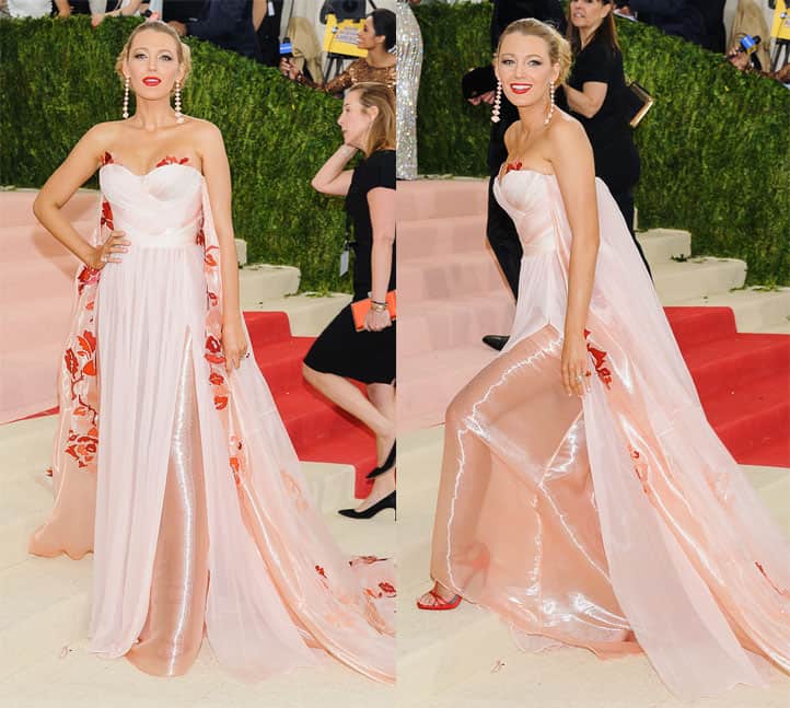 Blake Lively exuded radiance while wearing a pleated gown crafted from technical silk organza and chiffon