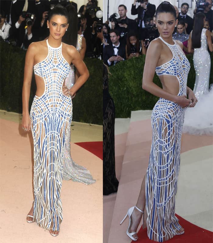 Kendall Jenner made a bold statement with an Atelier Versace gown featuring strategic cut-outs