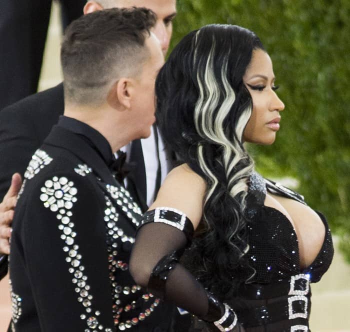 Nicki Minaj hit the red carpet in a revealing ensemble designed by her date, Jeremy Scott