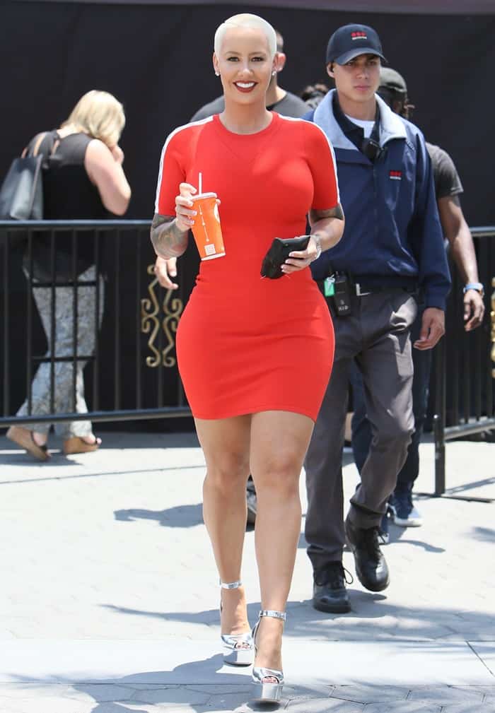 Amber Rose arrives at Universal Studios for an interview with Mario Lopez for television show 