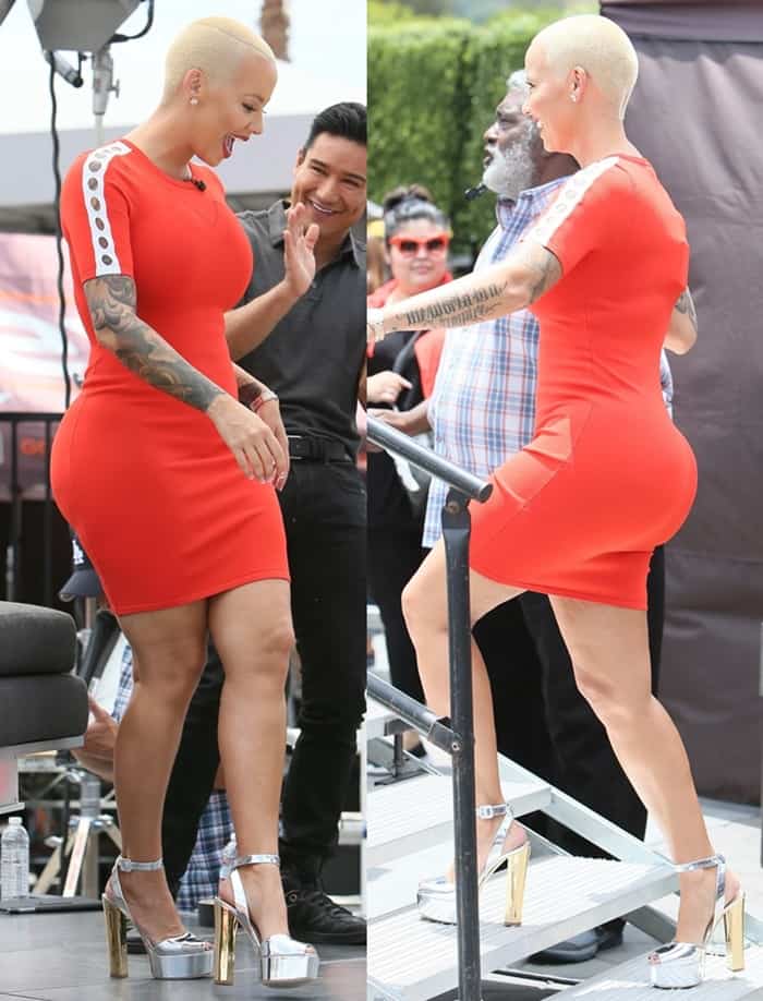 Amber Rose wearing a tight mini dress that hugged all her curves