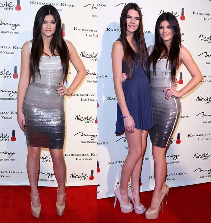 Kylie Jenner and Kendall Jenner at the grand opening of the Kardashian Khaos at The Mirage Hotel and Casino in Las Vegas, Nevada on December 15, 2011
