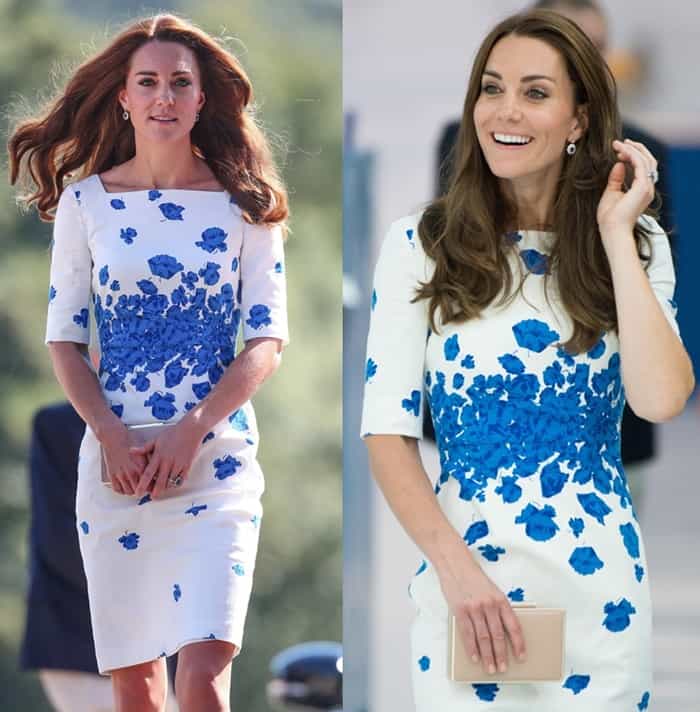 Kate Middleton wore the Lasa dress by L.K. Bennett – a pristine white sheath adorned with a delightful blue poppy pattern